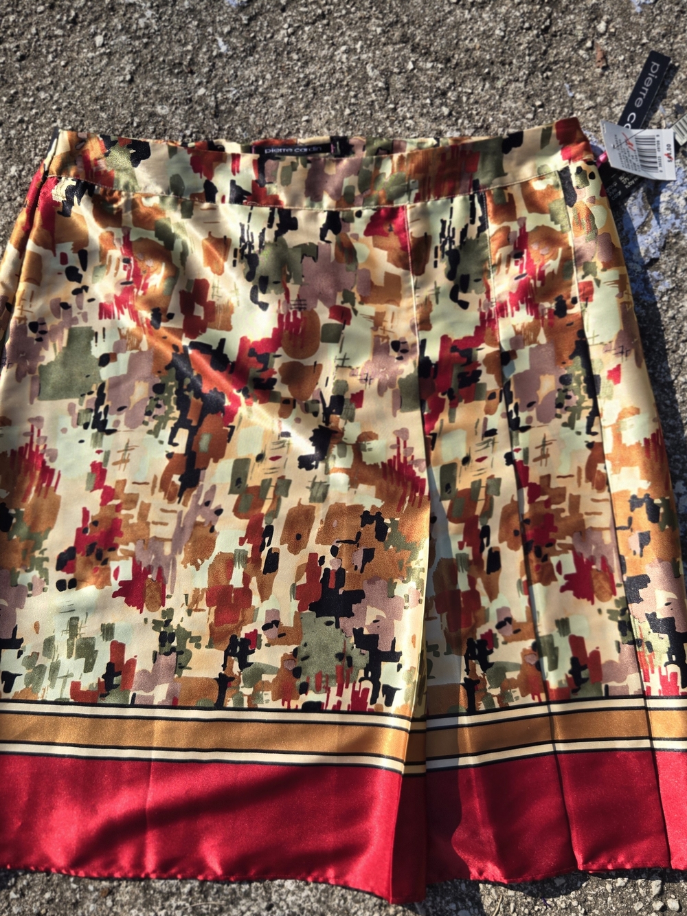 Pierre Cardin A-Line Abstract Satin Mini Skirt Pleated Whimsigoth Fairy Fall Y2k